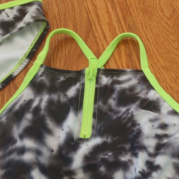 Jantzen Black and White Tie-Dye Bikini with Neon Green Trim - Picture 2 of 7